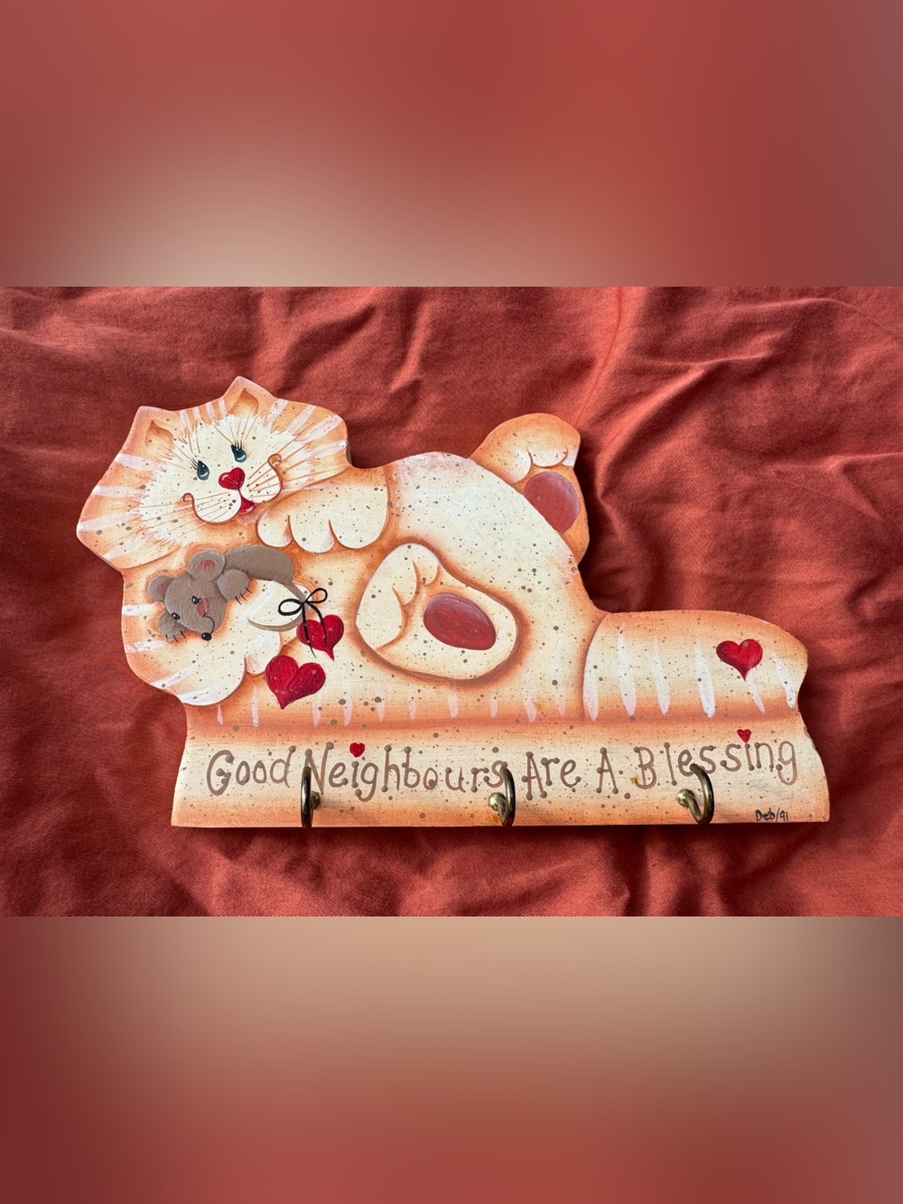 FREE WITH PURCHASE - Vintage Wood Cat Handmade Key Holder - Primitive